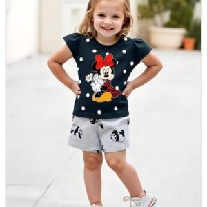 Pack of 1 Baby Girls 100% Cotton T-shirt & Shorts ( Black )