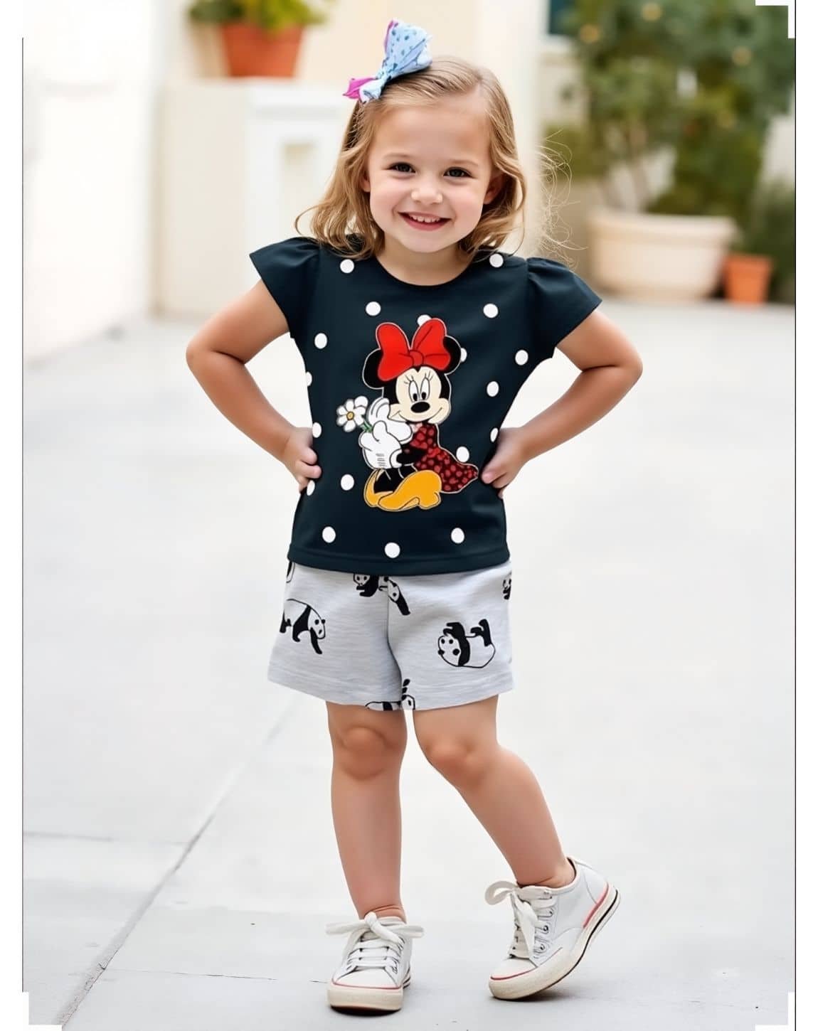 Pack of 1 Baby Girls 100% Cotton T-shirt & Shorts ( Black )