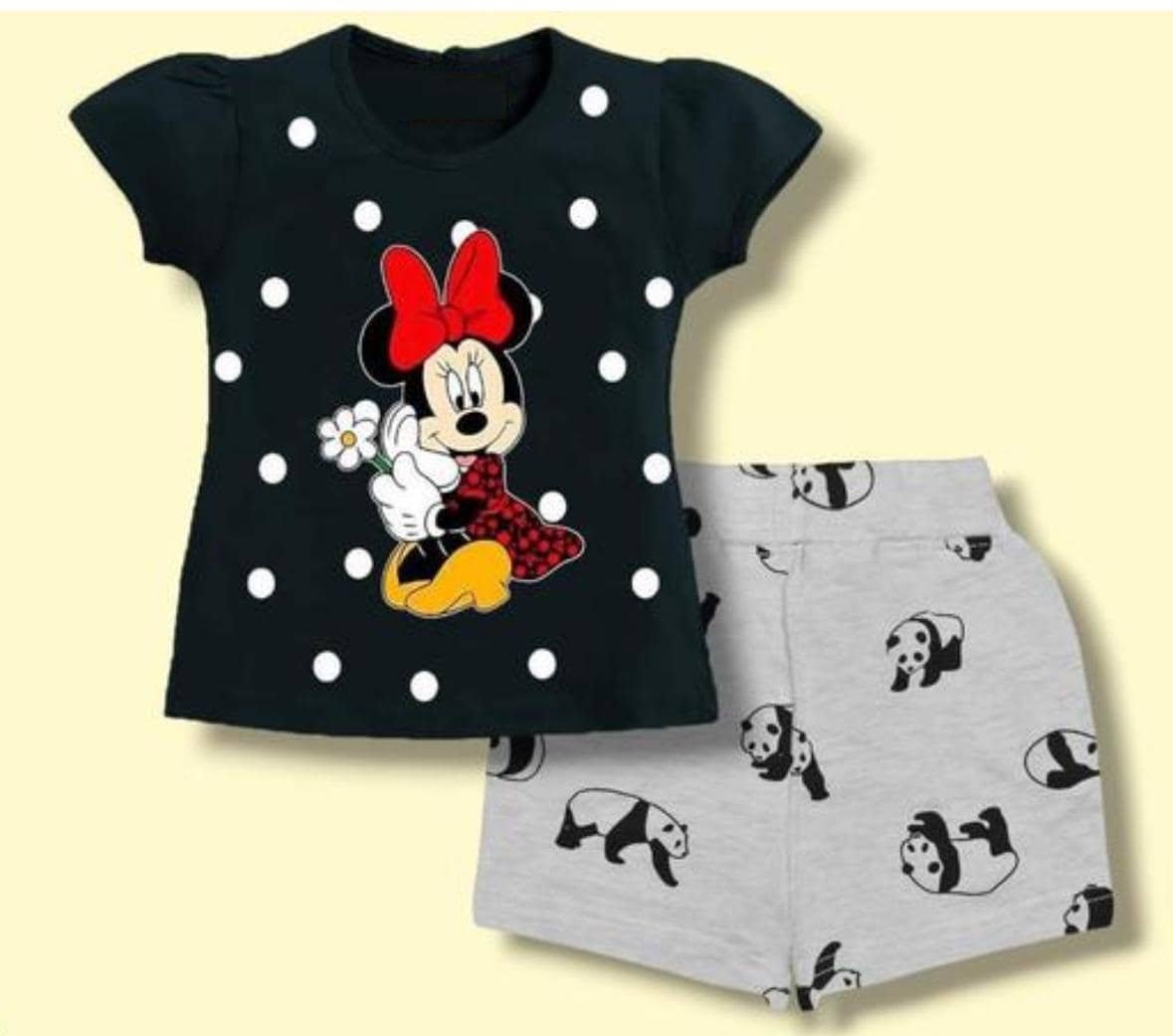 Pack of 1 Baby Girls 100% Cotton T-shirt & Shorts ( Black ) - Image 3