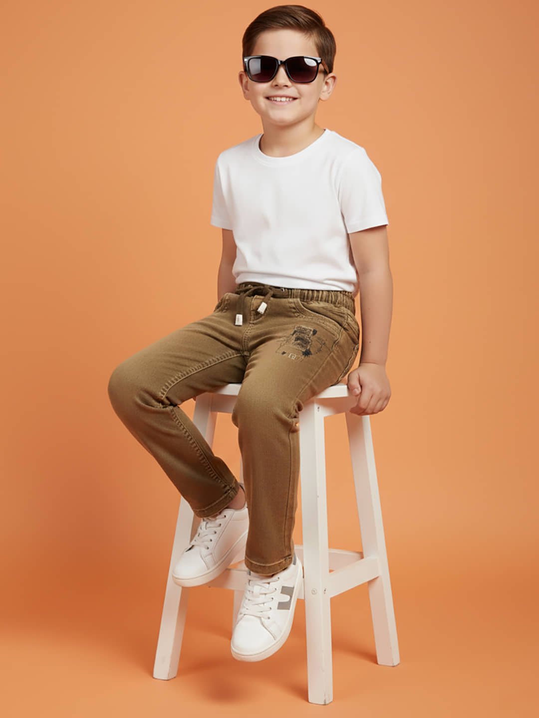 Pack of 1 Boys Cotton Blend Jeans ( Khaki ) - Image 5