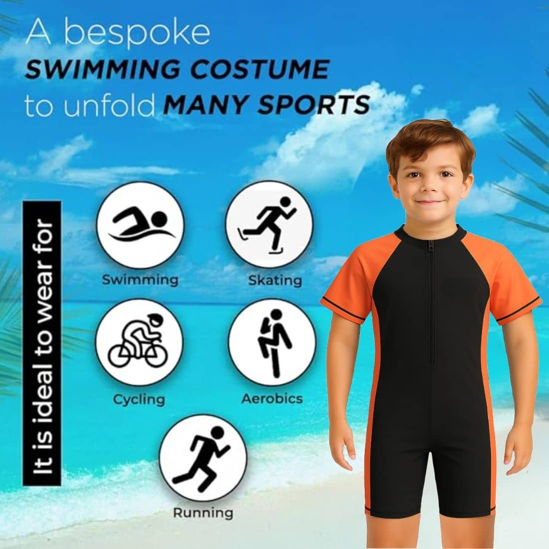 Lebami Boys Swimming Suit Sets ( Pack of 1 , Orange ) - Image 2