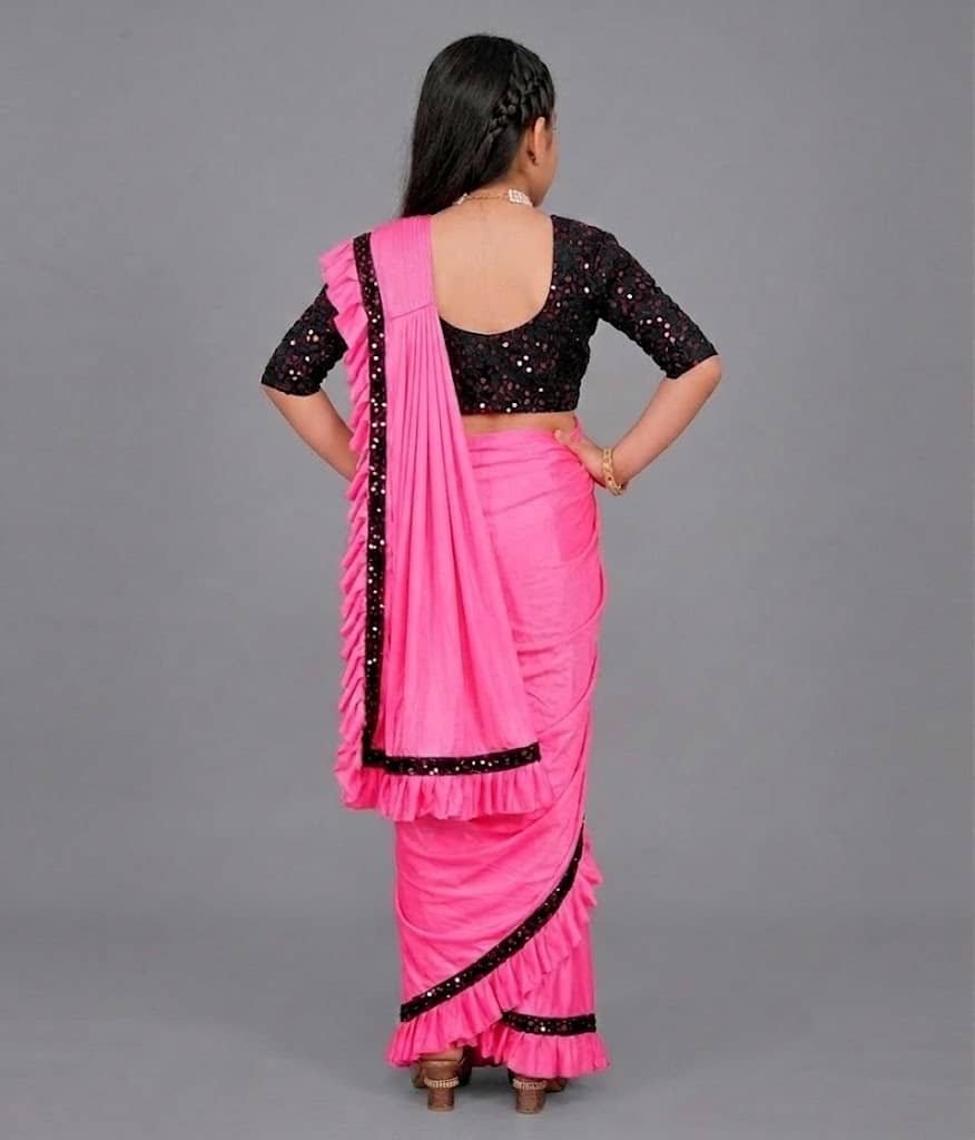 Lycra Ready To Wear Saree For Girls ( Pink , Pack of 1 ) - Image 2