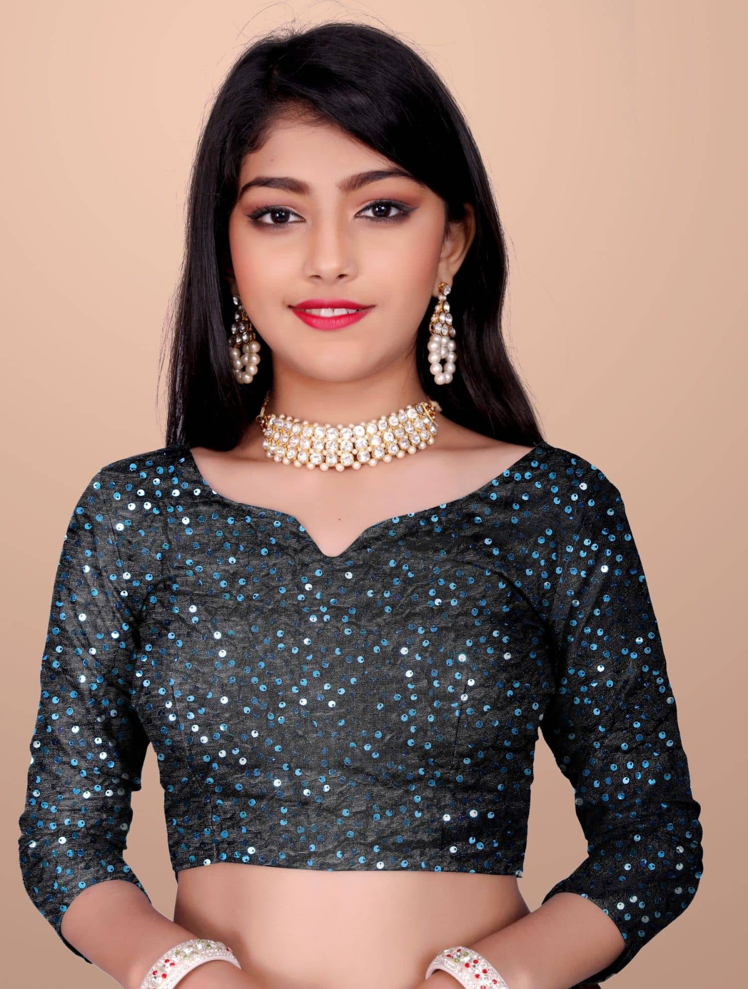 Lycra Saree For Girls ( Teal , Pack of 1 ) - Image 4