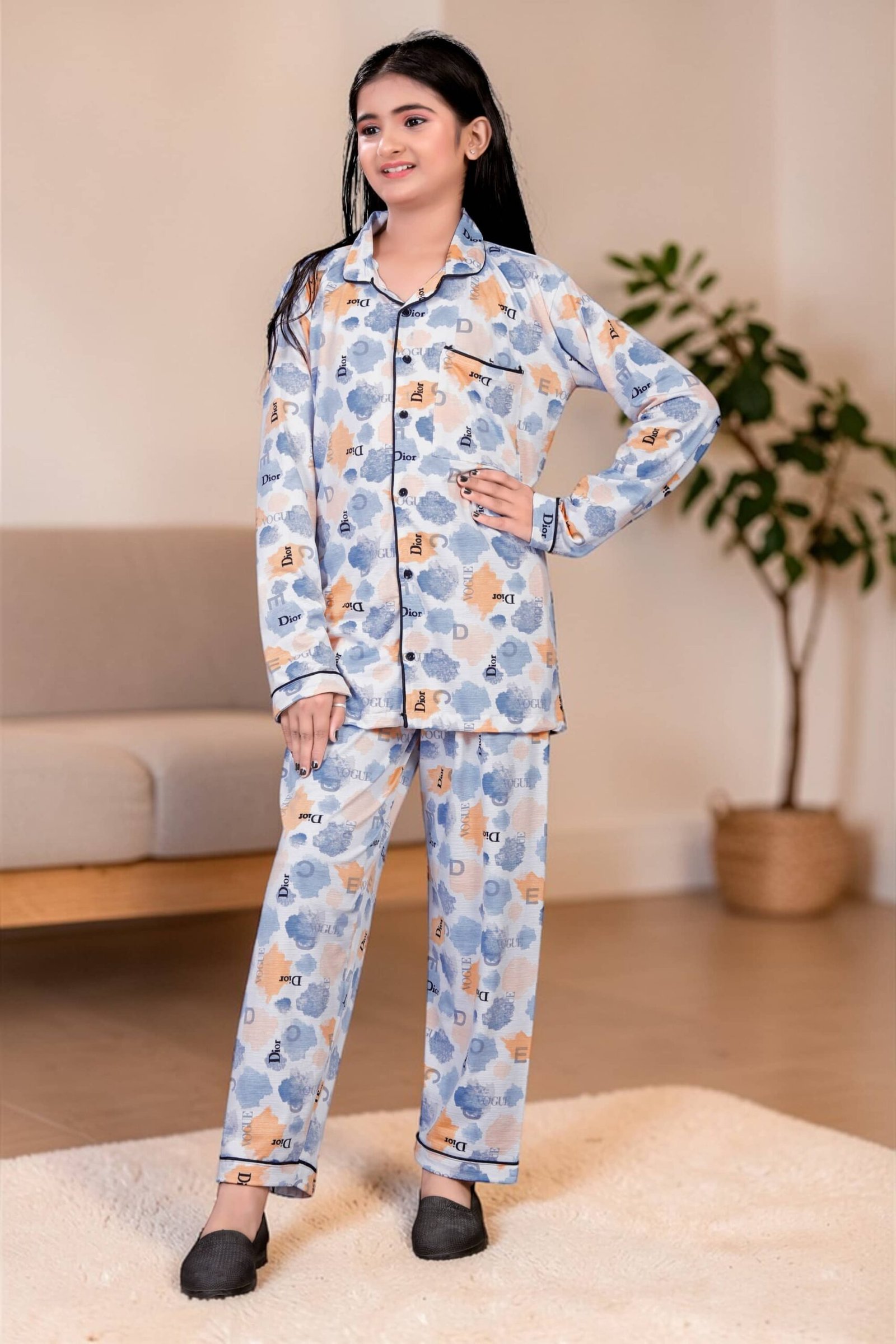 Pack of 1 Girls Cotton Blend Nightsuit Set ( Peach )