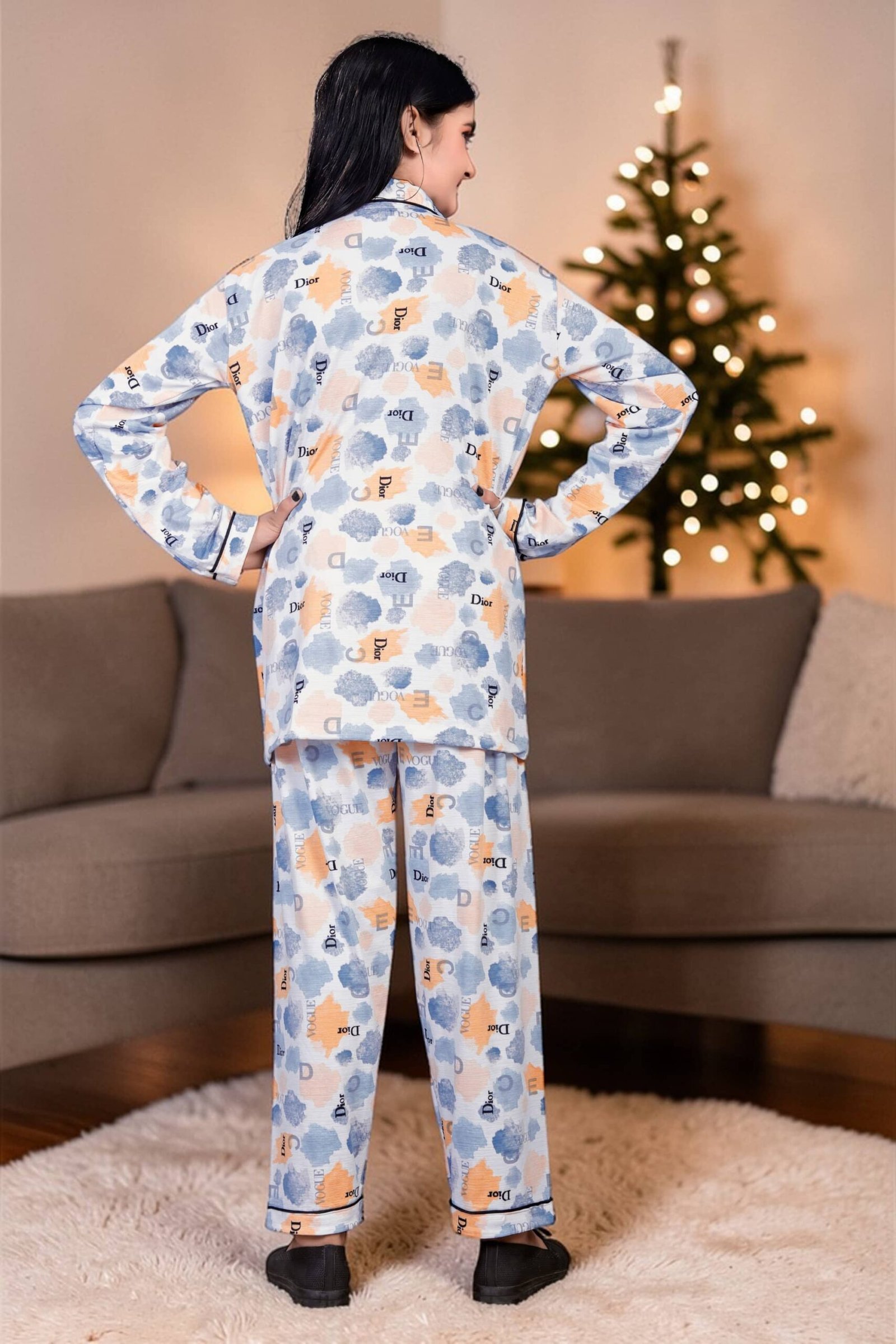 Pack of 1 Girls Cotton Blend Nightsuit Set ( Peach ) - Image 2