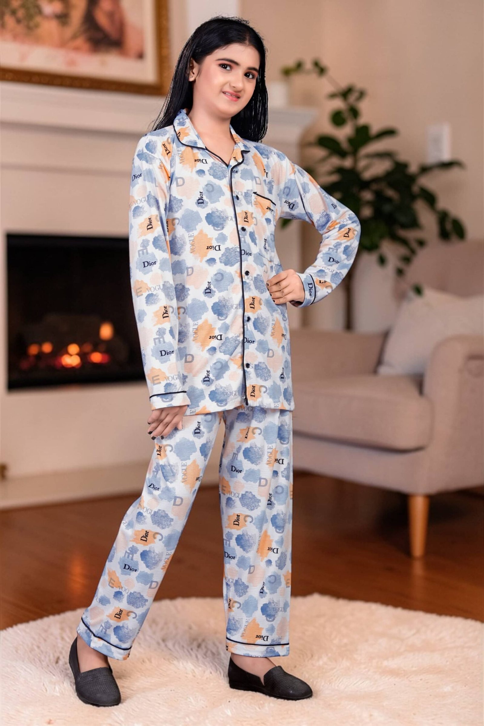 Pack of 1 Girls Cotton Blend Nightsuit Set ( Peach ) - Image 3