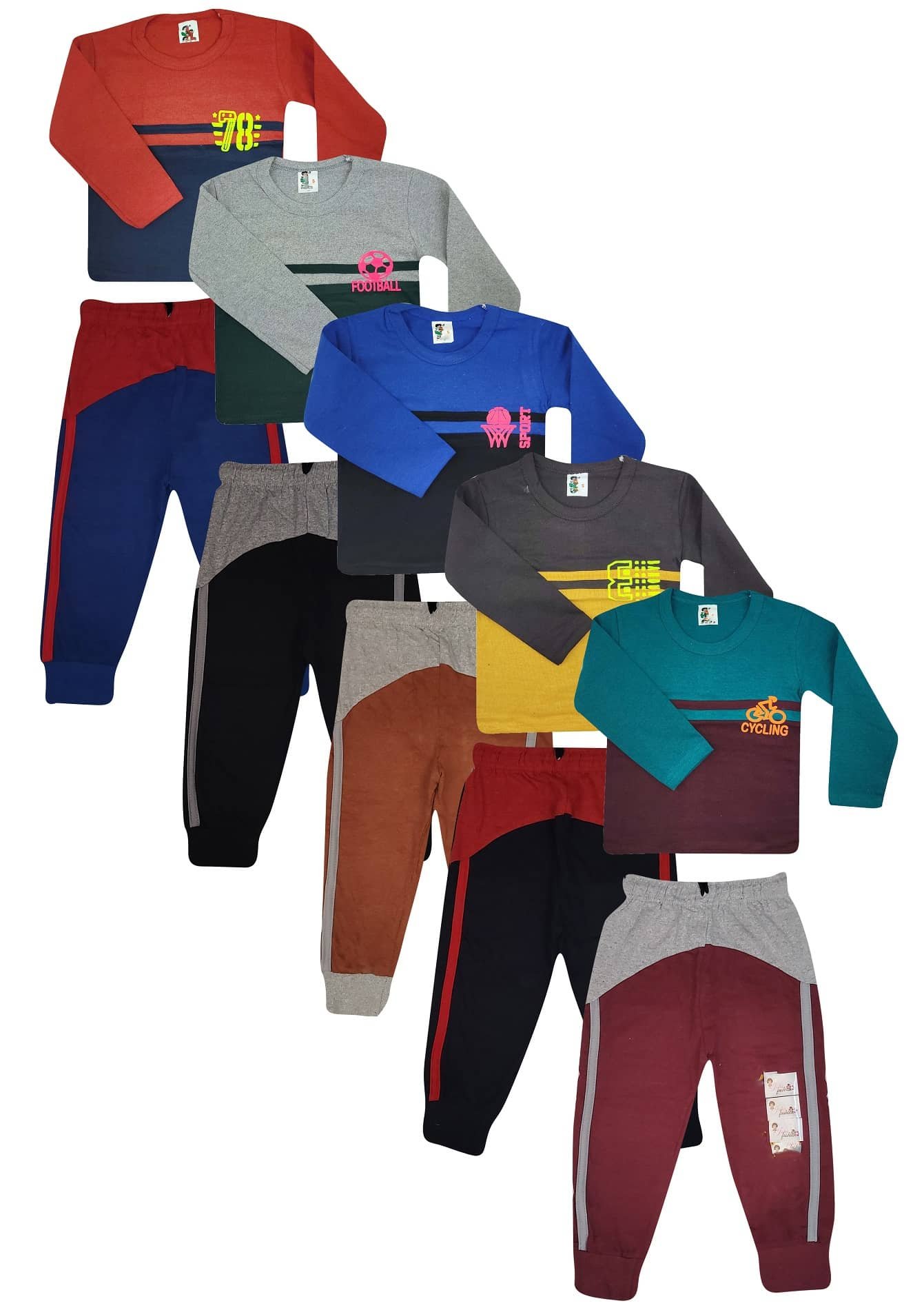 Jisha Pack of 5 Boys Cotton T-Shirt & Pants Set ( Multicolor )