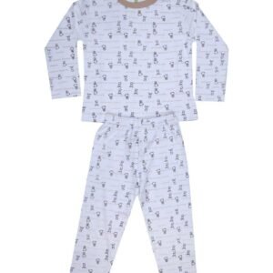 Pack of 1 Boys 100% Cotton Nightsuit Set ( White )