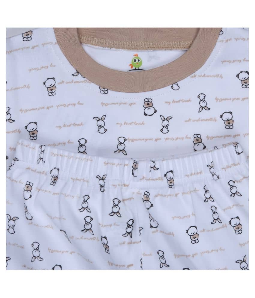 Pack of 1 Boys 100% Cotton Nightsuit Set ( White ) - Image 2