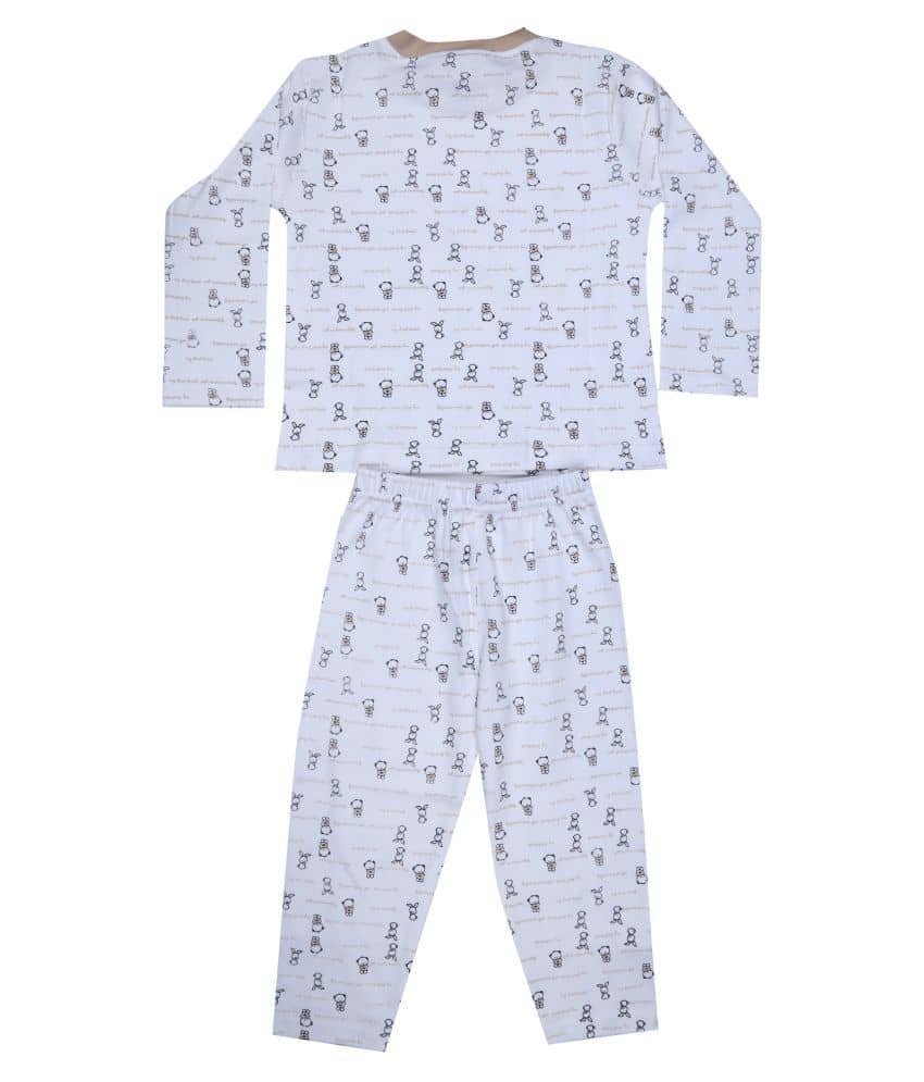 Pack of 1 Boys 100% Cotton Nightsuit Set ( White ) - Image 3
