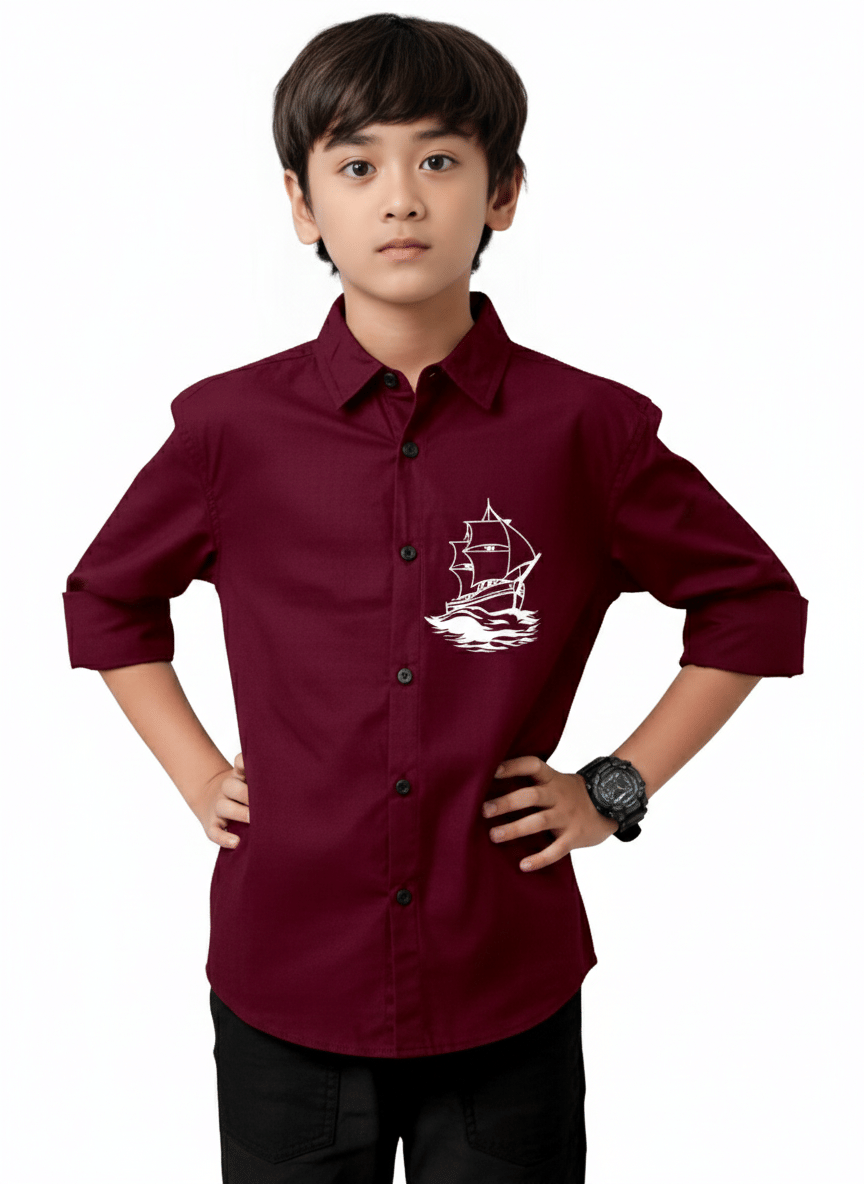 Pack of 1 Baby Boys Cotton Blend Full Sleeves Shirt ( Maroon ) - Image 2