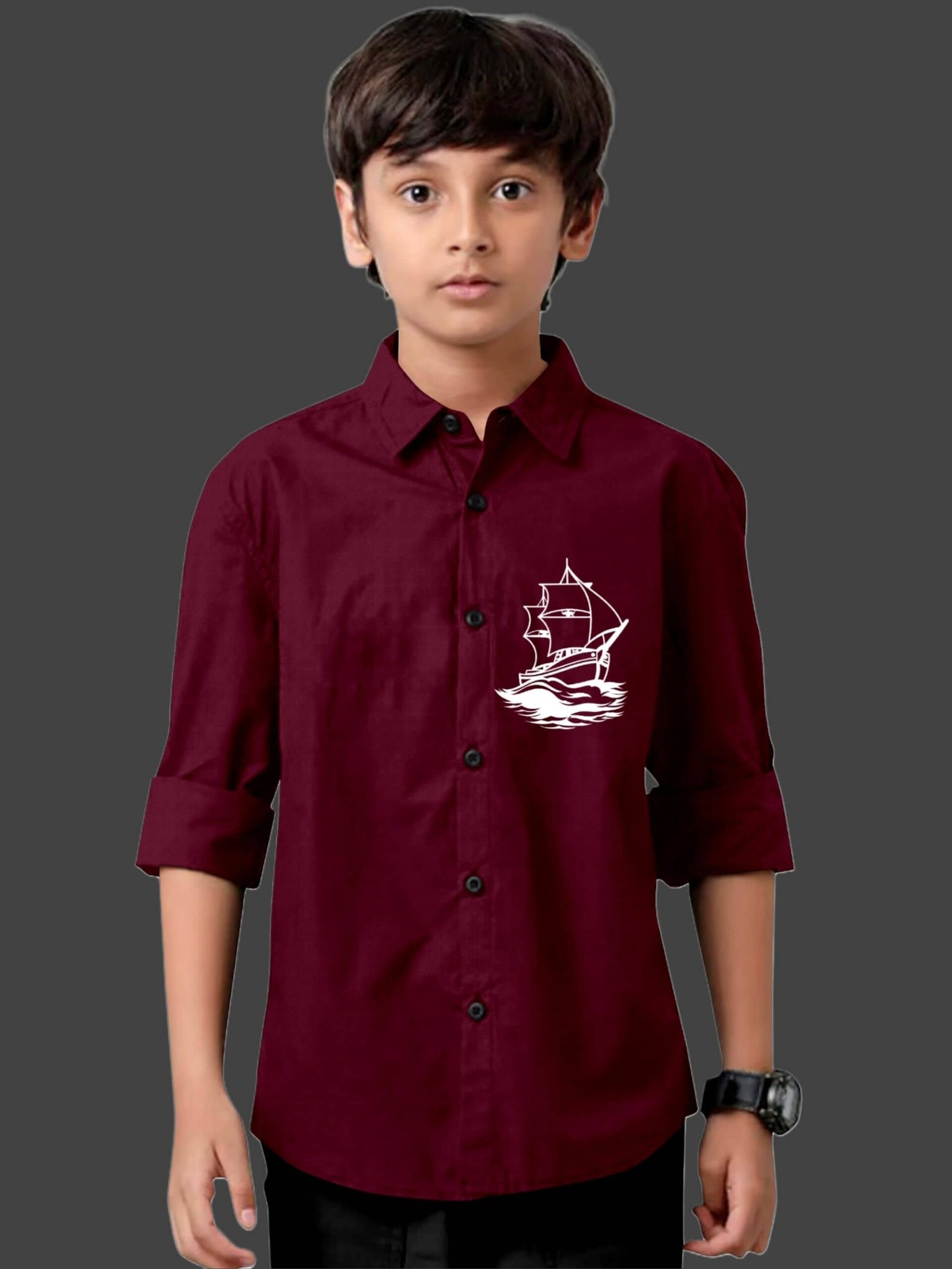 Pack of 1 Baby Boys Cotton Blend Full Sleeves Shirt ( Maroon ) - Image 3