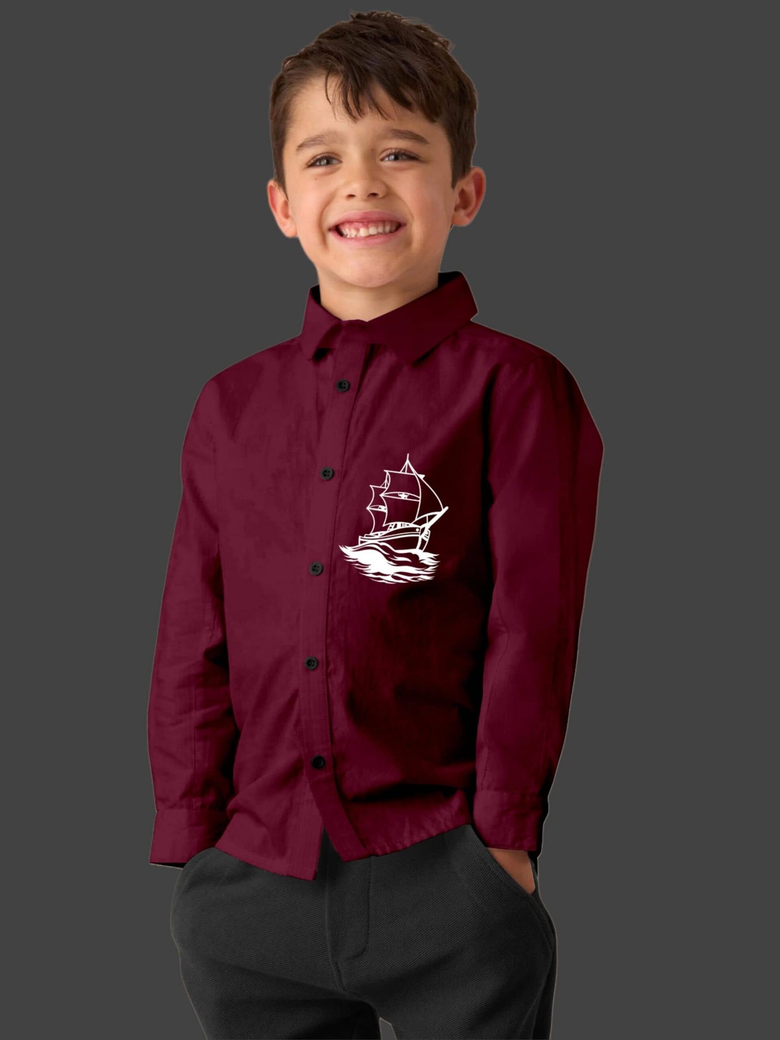 Pack of 1 Baby Boys Cotton Blend Full Sleeves Shirt ( Maroon ) - Image 4