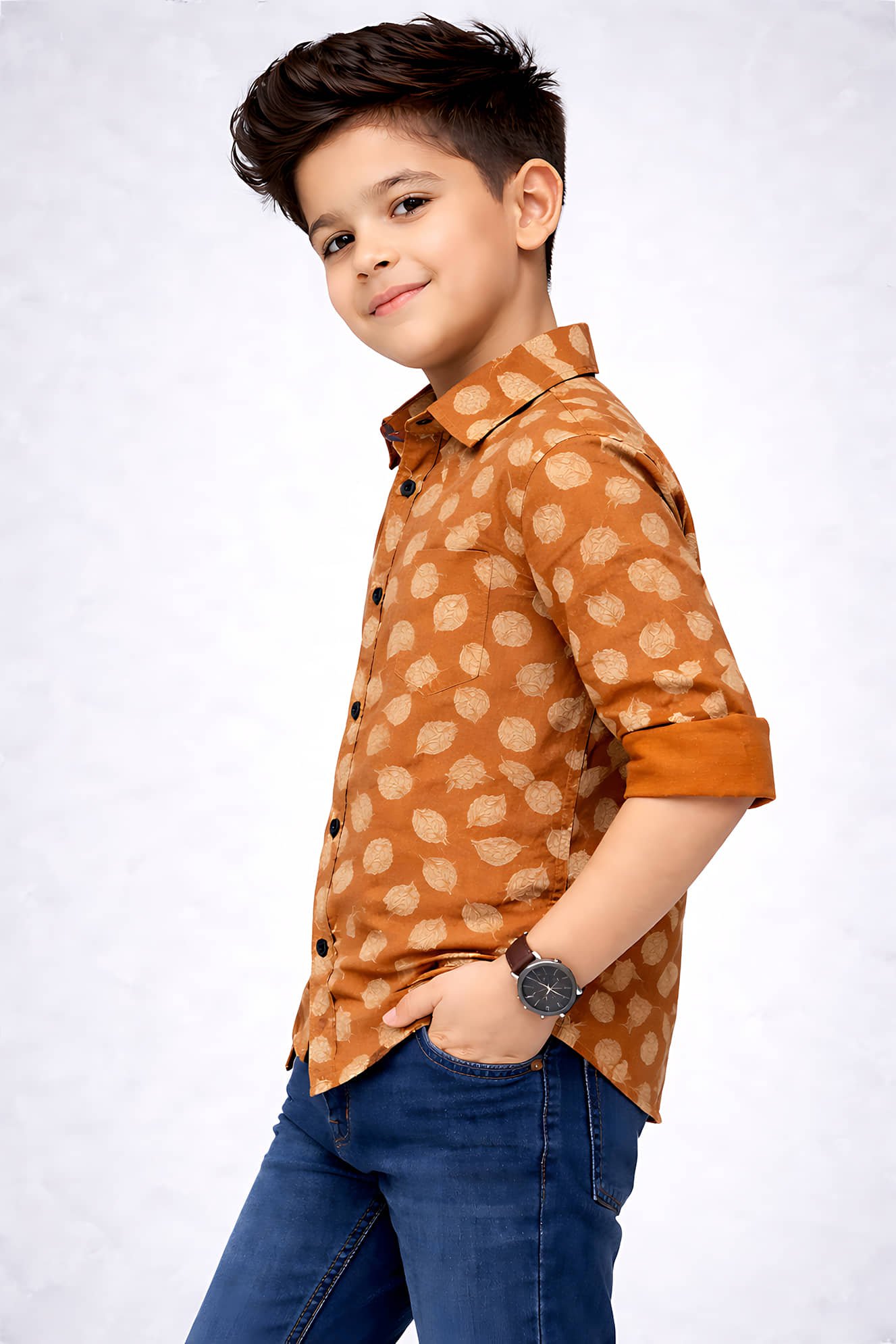 Pack of 1 Boys 100% Cotton Full Sleeves Shirt ( Golden Brown ) - Image 3