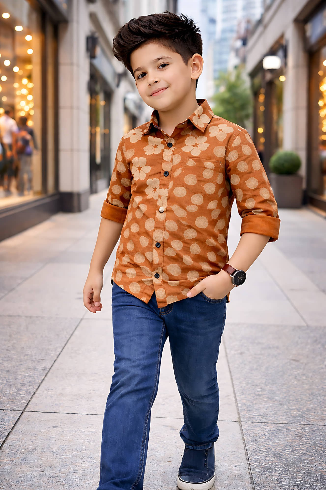Pack of 1 Boys 100% Cotton Full Sleeves Shirt ( Golden Brown ) - Image 4