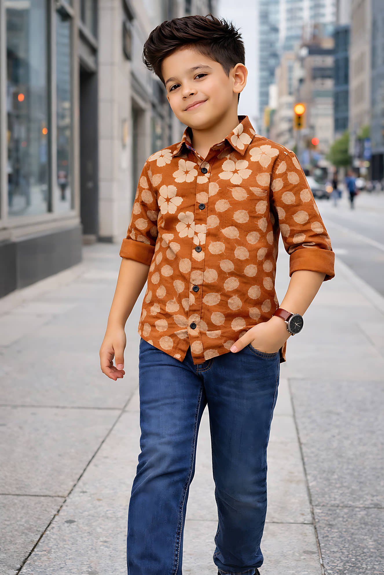 Pack of 1 Boys 100% Cotton Full Sleeves Shirt ( Golden Brown ) - Image 5