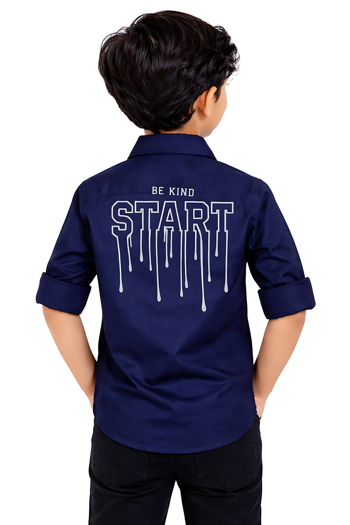 Pack of 1 Boys 100% Cotton Full Sleeves Shirt ( Navy Blue ) - Image 2