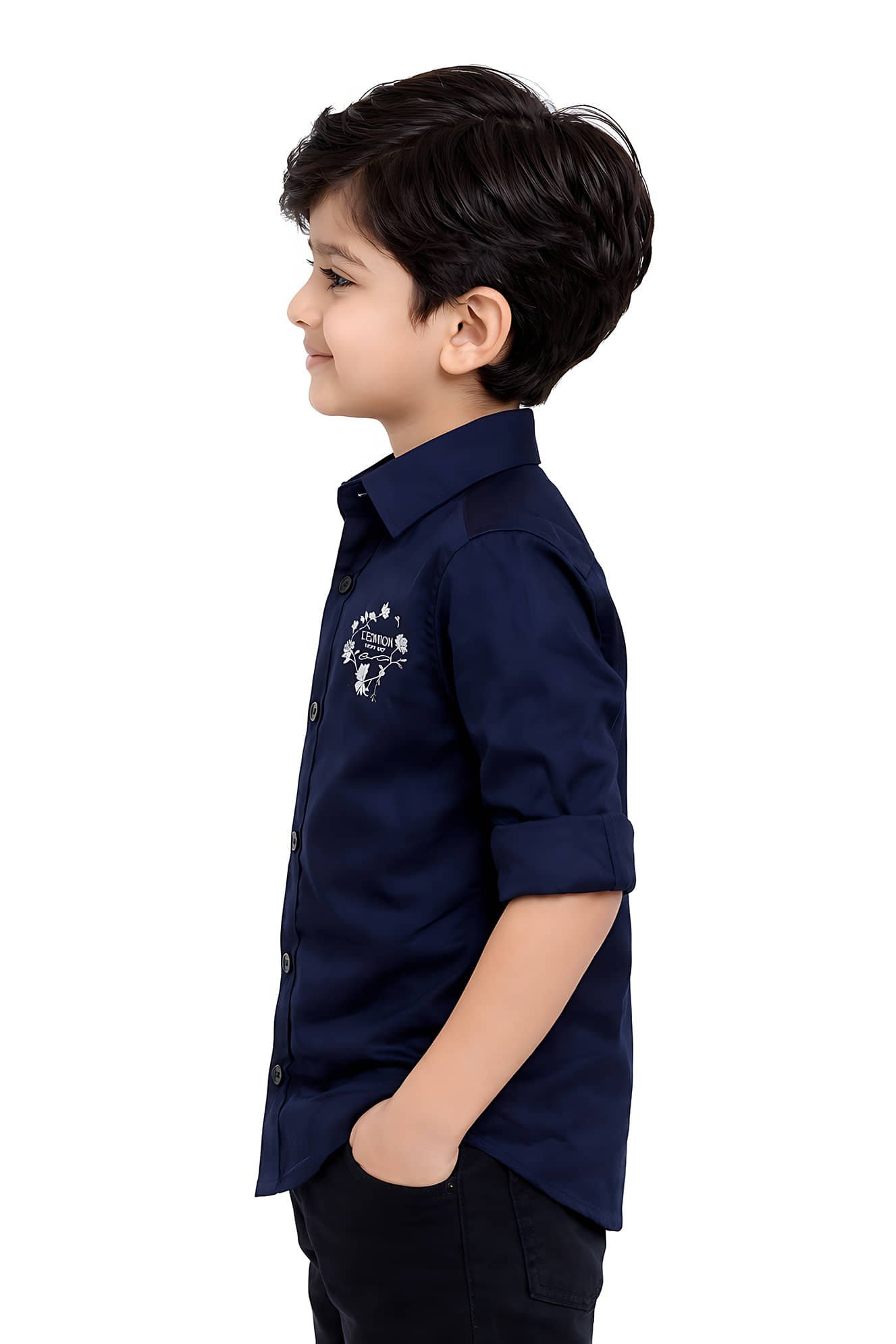 Pack of 1 Boys 100% Cotton Full Sleeves Shirt ( Navy Blue ) - Image 3