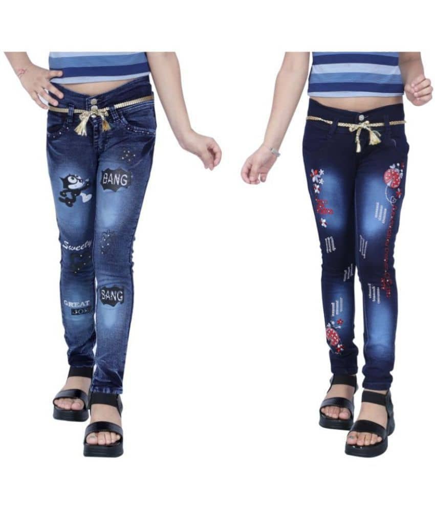 Girl's Dark Blue Slim Fit Jeans ( Pack of 2 )