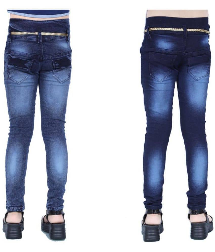 Girl's Dark Blue Slim Fit Jeans ( Pack of 2 ) - Image 2