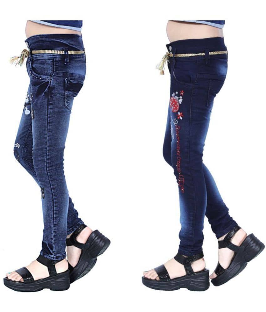Girl's Dark Blue Slim Fit Jeans ( Pack of 2 ) - Image 3