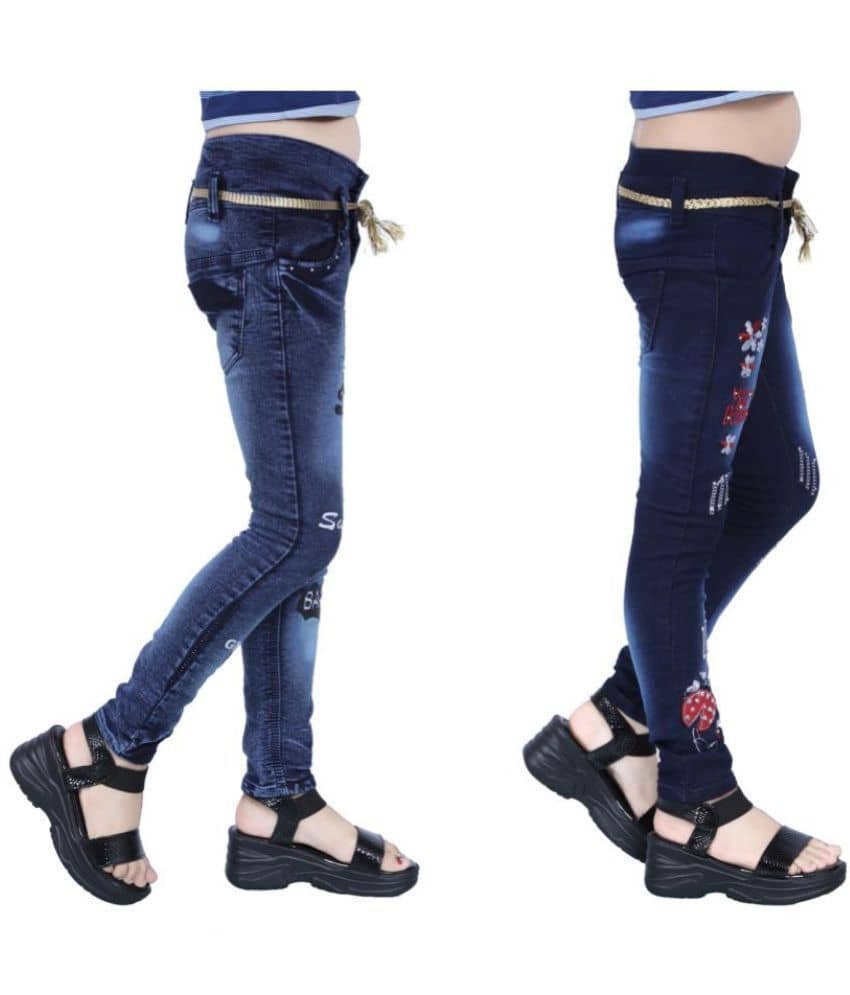 Girl's Dark Blue Slim Fit Jeans ( Pack of 2 ) - Image 4