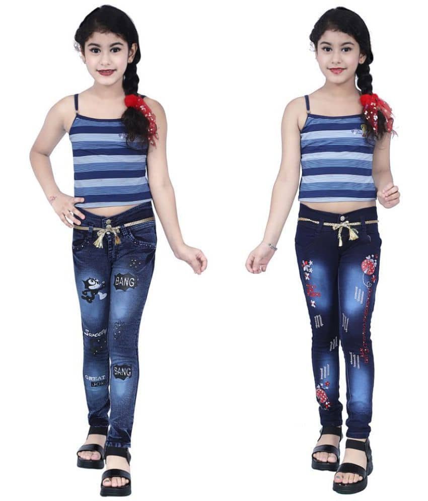 Girl's Dark Blue Slim Fit Jeans ( Pack of 2 ) - Image 5