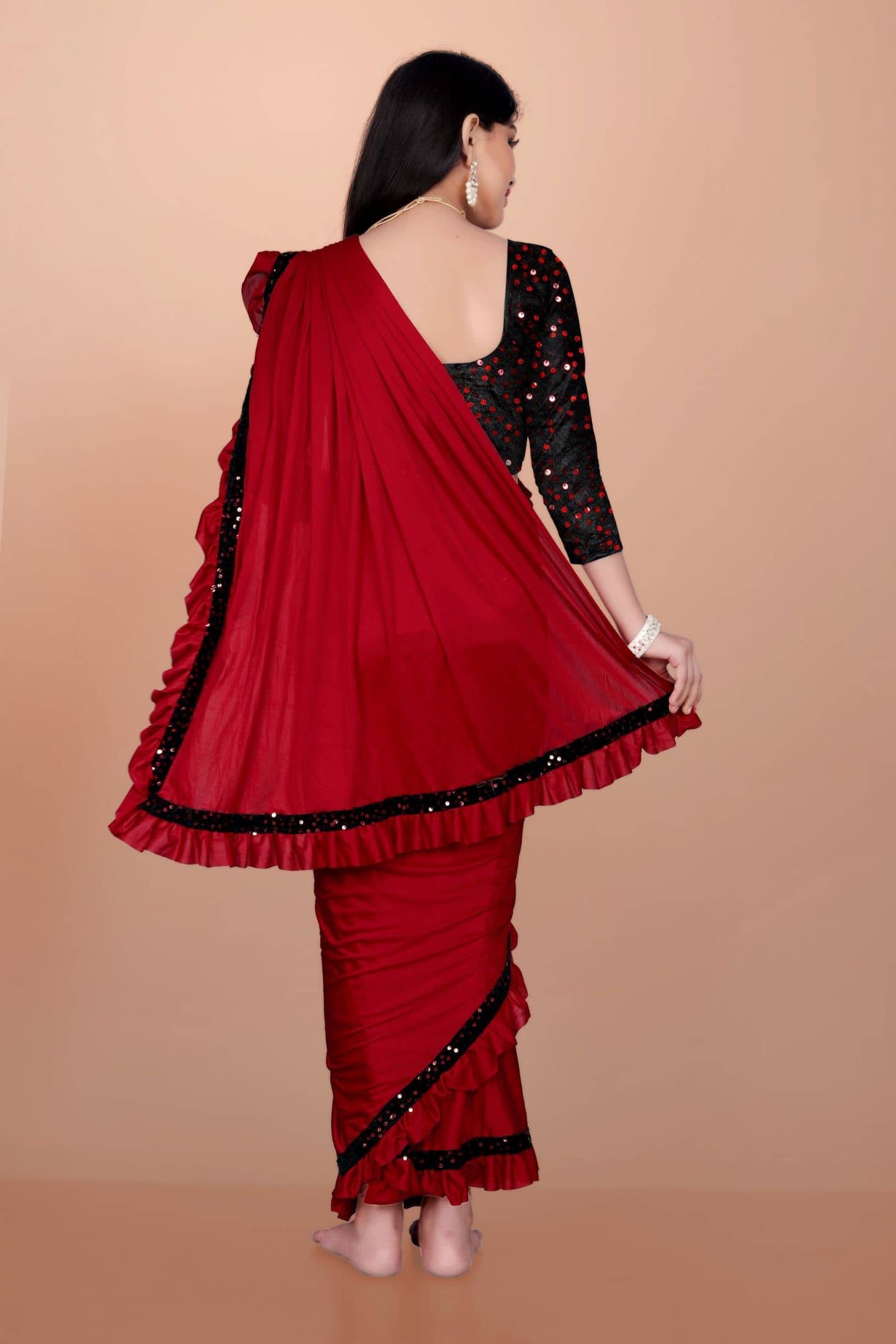 Fashion Lycra Ready To Wear Saree For Baby Girls ( Red , Pack of 1 ) - Image 2
