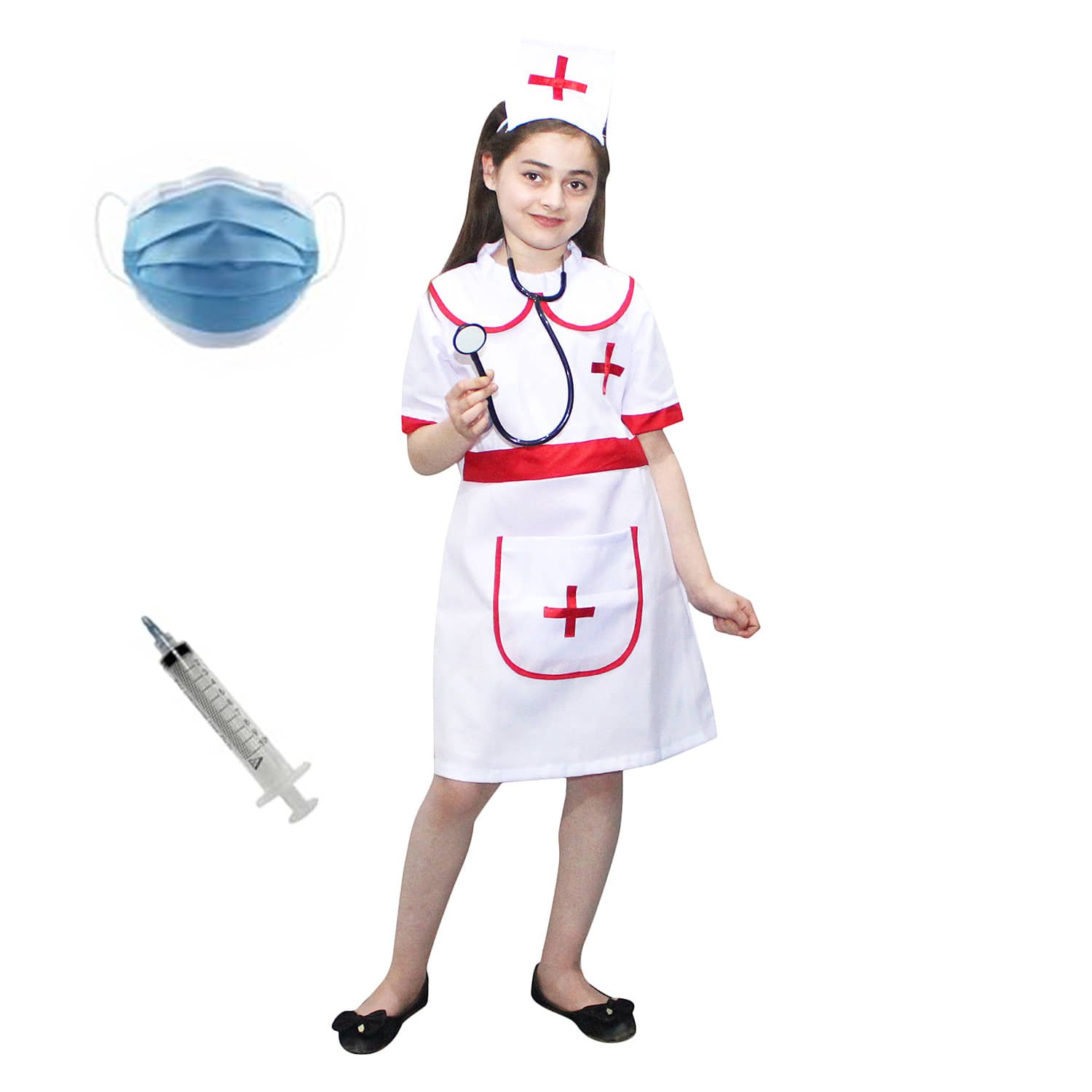 Kaku Fancy Dresses Our Helper Nurse Costume with Stethescope - White, 7-8 Year, for Girls