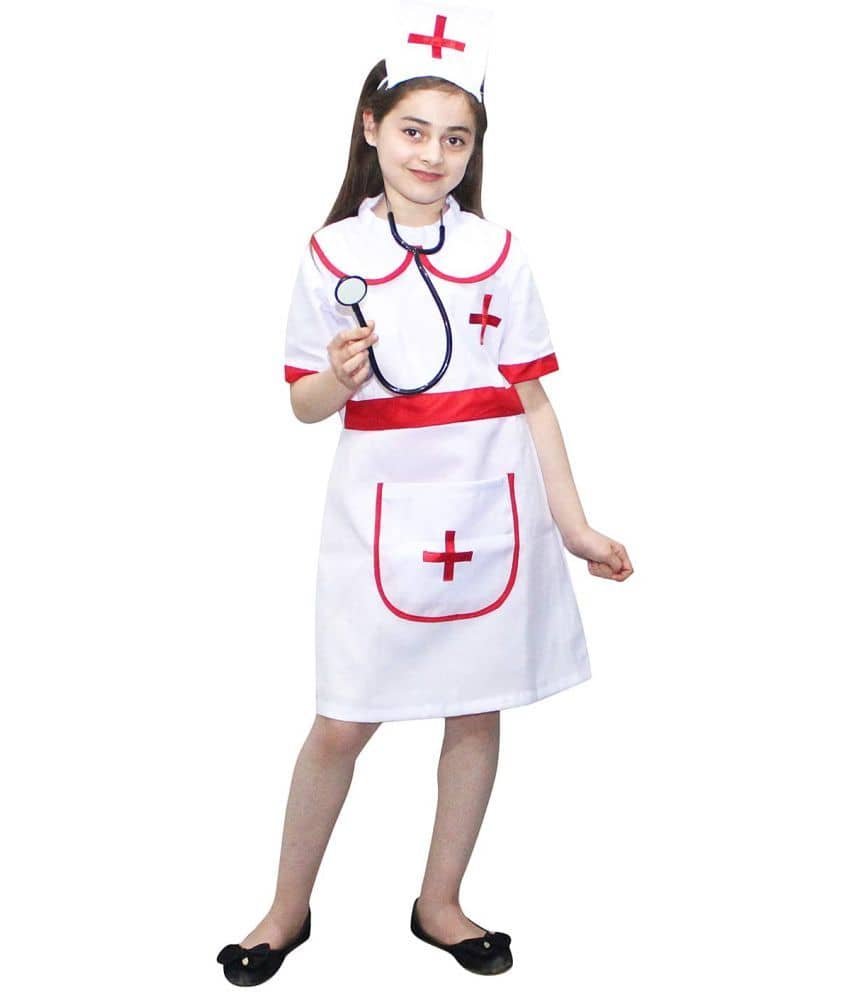 Kaku Fancy Dresses Our Helper Nurse Costume with Stethescope - White, 7-8 Year, for Girls - Image 2