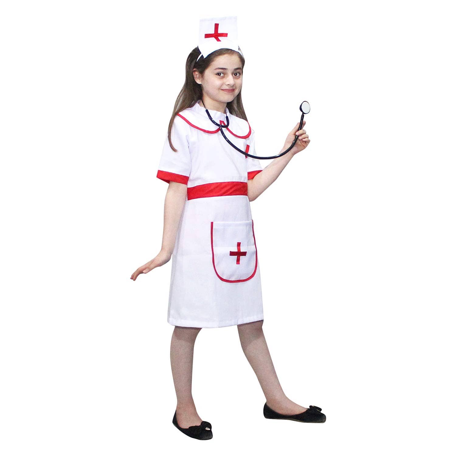 Kaku Fancy Dresses Our Helper Nurse Costume with Stethescope - White, 7-8 Year, for Girls - Image 8