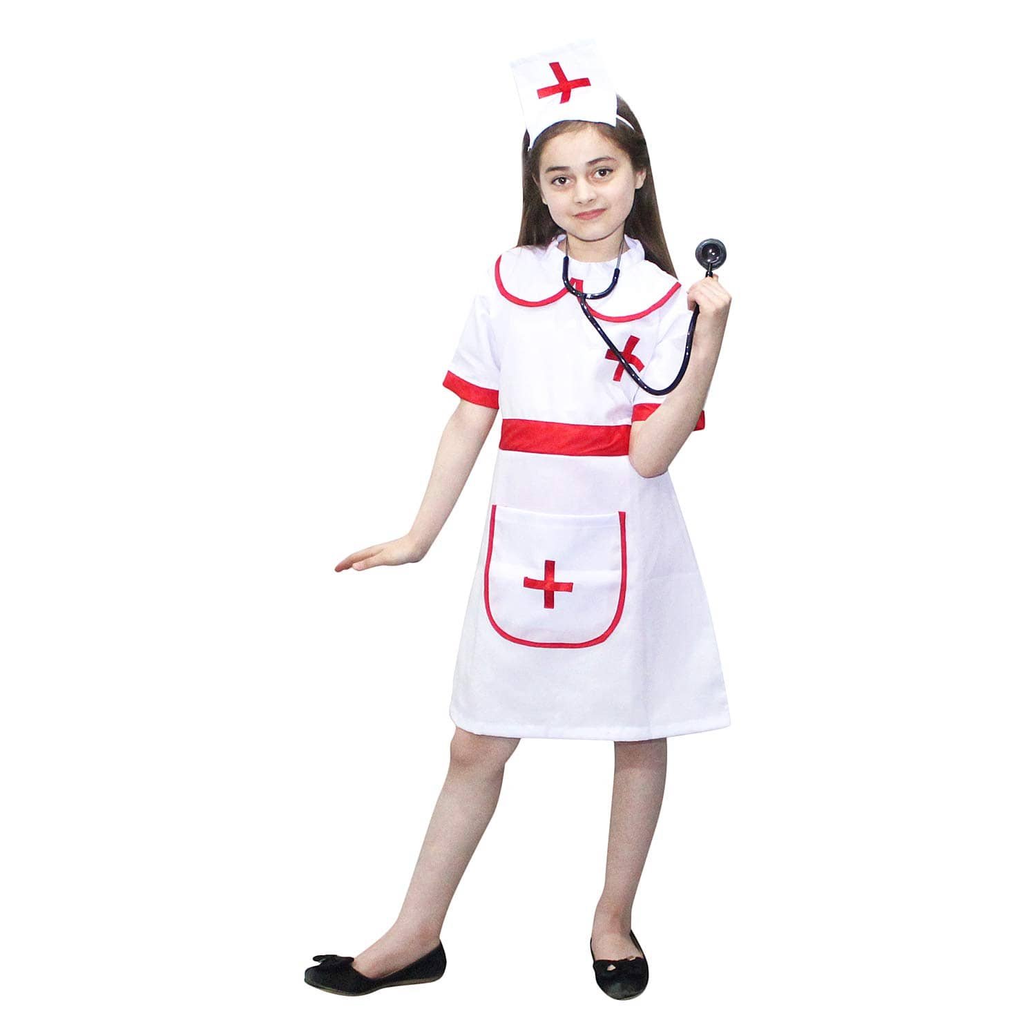 Kaku Fancy Dresses Our Helper Nurse Costume with Stethescope - White, 7-8 Year, for Girls - Image 5