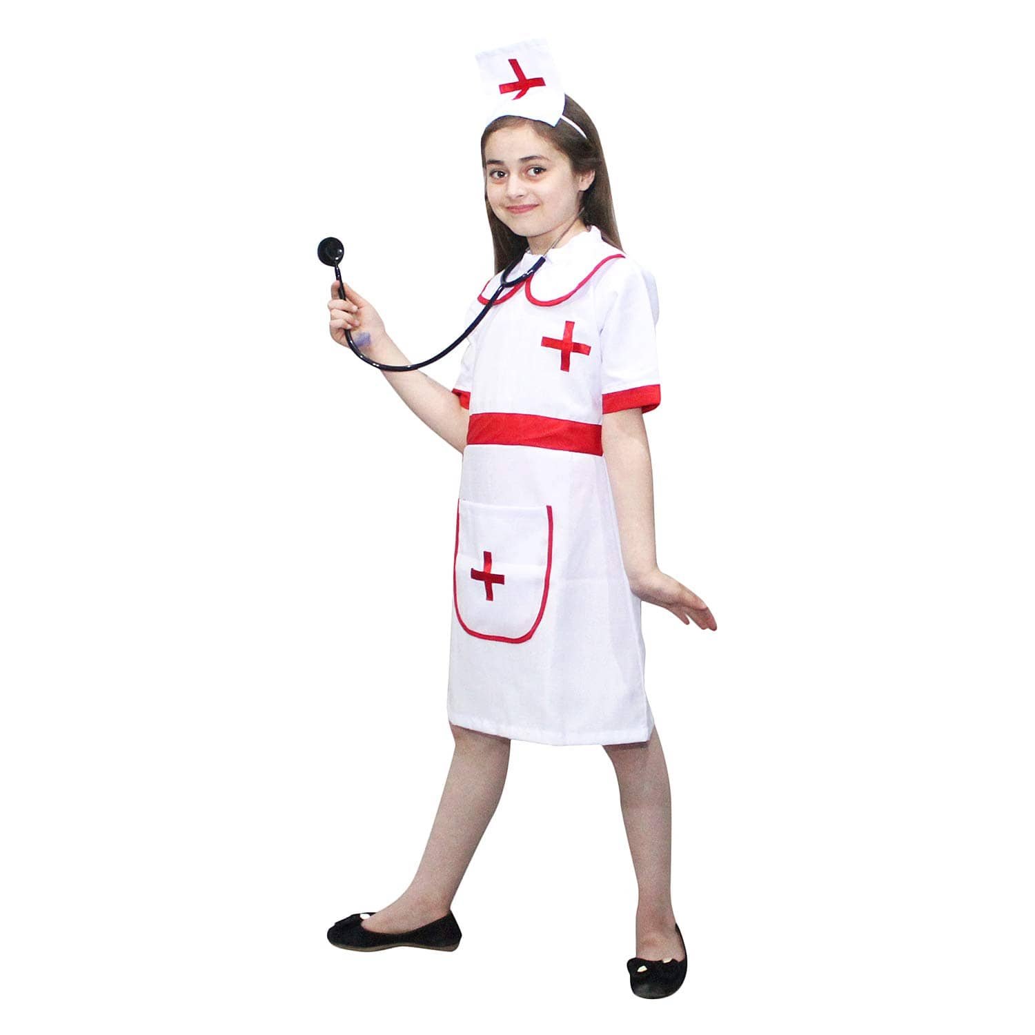 Kaku Fancy Dresses Our Helper Nurse Costume with Stethescope - White, 7-8 Year, for Girls - Image 6