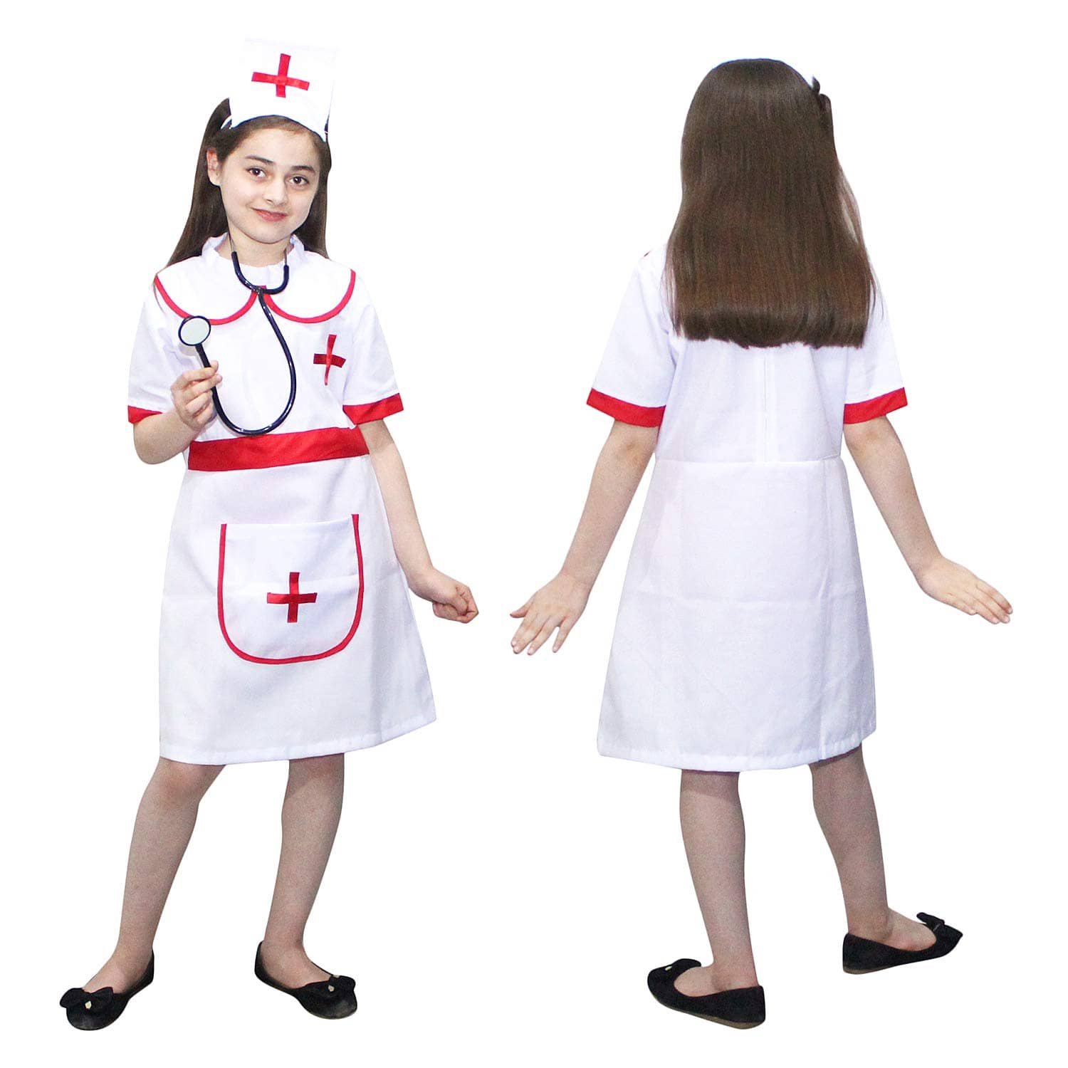 Kaku Fancy Dresses Our Helper Nurse Costume with Stethescope - White, 7-8 Year, for Girls - Image 7
