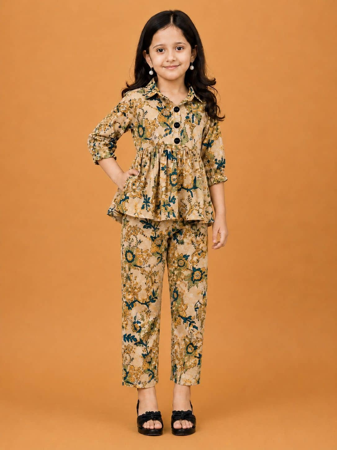 Kavya Fashion Cotton Blend Printed Tunic With Trouser Co-Ord Set For Girls ( Multicolor )