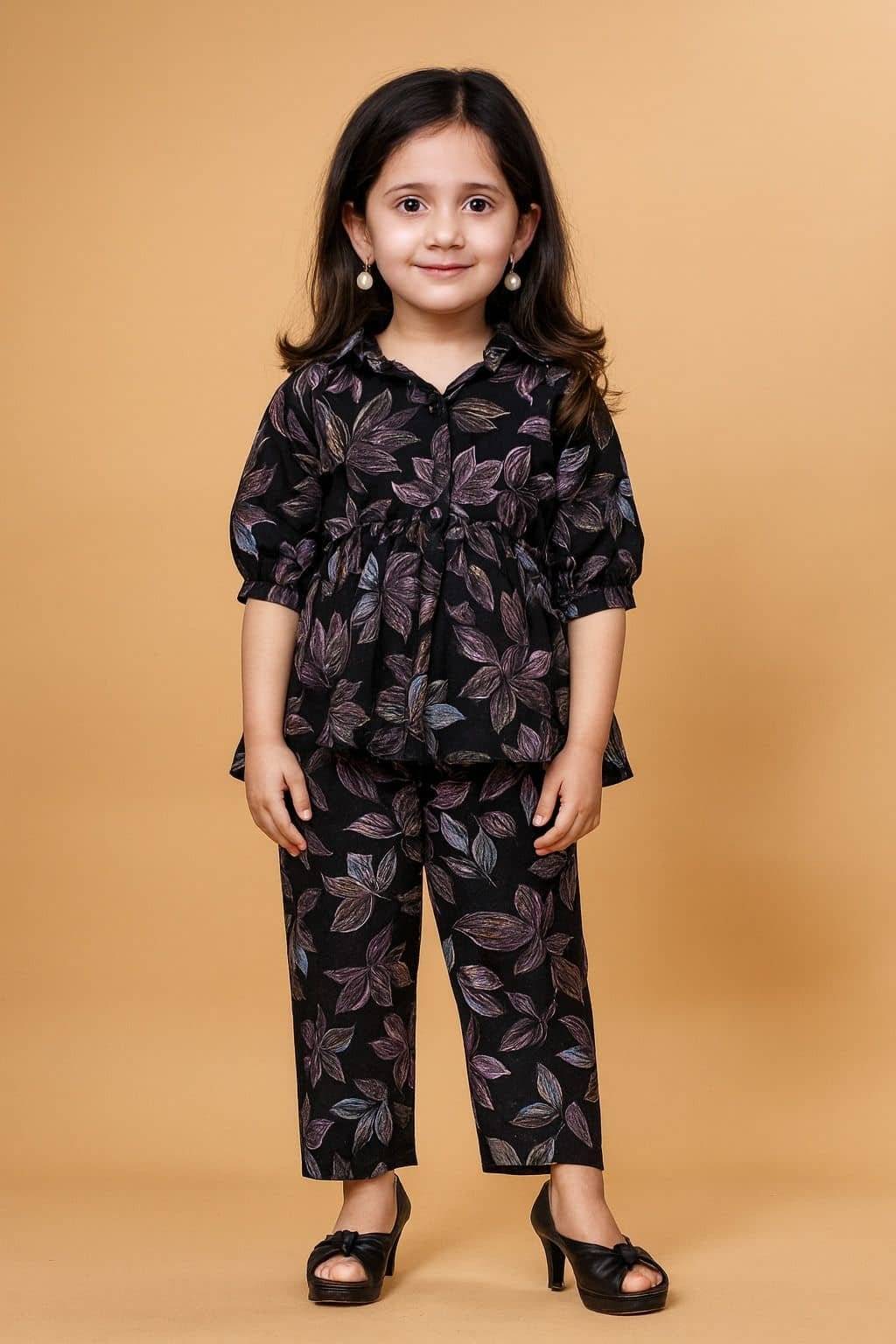 Kavya Fashion Crepe Printed Top With Trouser Co-Ord Set For Girls ( Brown )