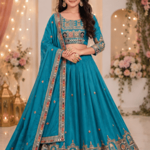 Keyura Chanderi Lehenga Choli Set For Girls ( Pack of 1 , Turquoise )