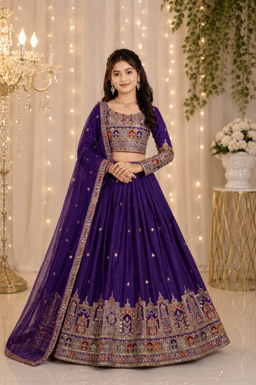 Keyura Chanderi Lehenga Choli Set For Girls ( Pack of 1 , Wine ) - Image 2