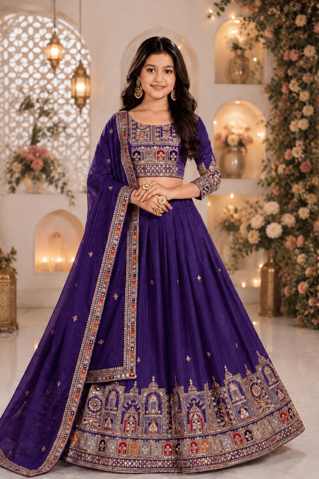 Keyura Chanderi Lehenga Choli Set For Girls ( Pack of 1 , Wine ) - Image 3
