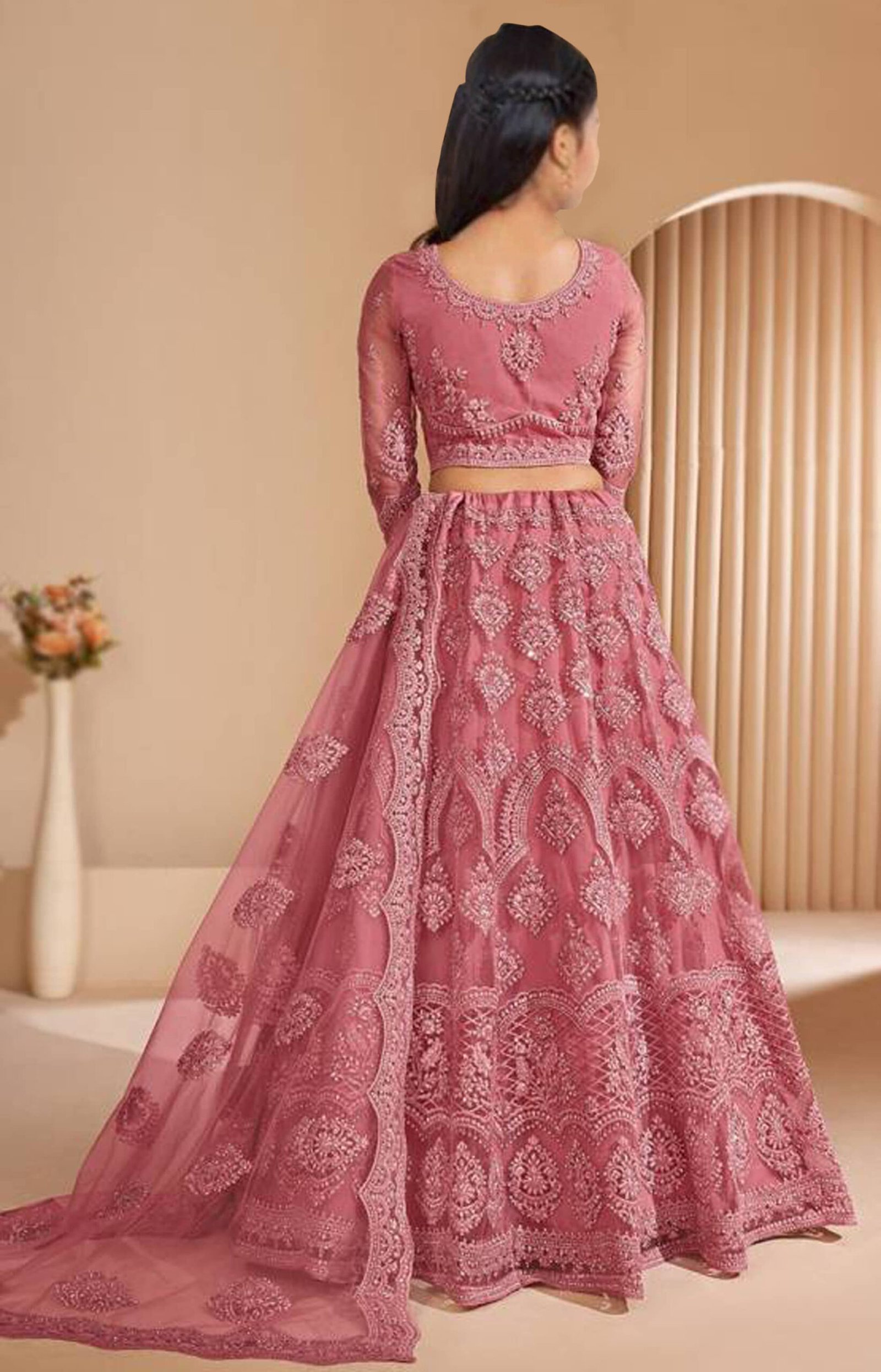Keyura Net Lehenga Choli Set For Girls ( Pack of 1 , Peach ) - Image 2