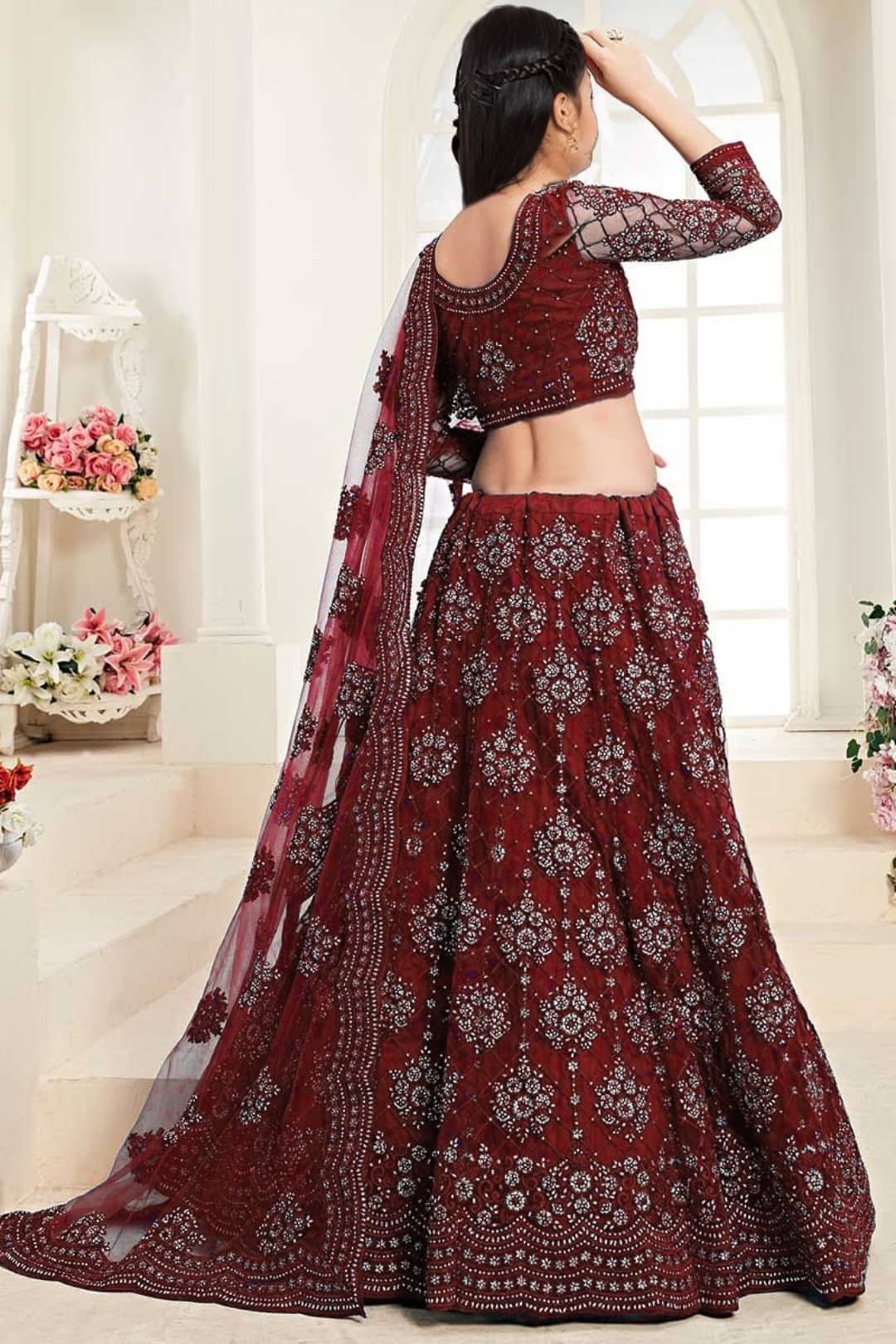 Keyura Net Lehenga Choli Set For Girls ( Pack of 1 , Maroon ) - Image 2
