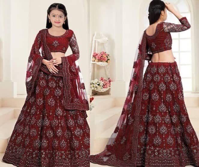 Keyura Net Lehenga Choli Set For Girls ( Pack of 1 , Maroon ) - Image 3