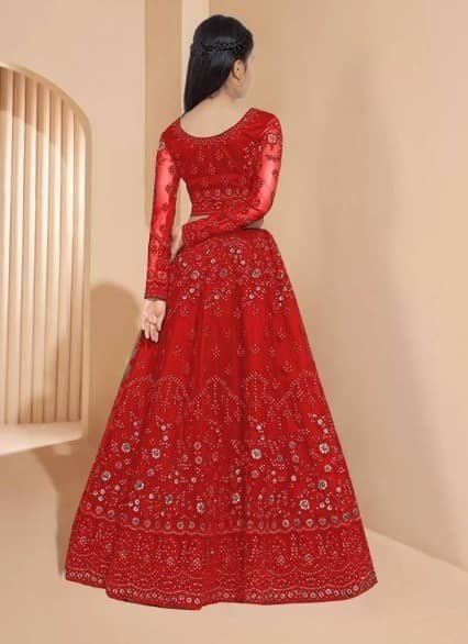 Keyura Net Lehenga Choli Set For Girls ( Pack of 1 , Red ) - Image 2