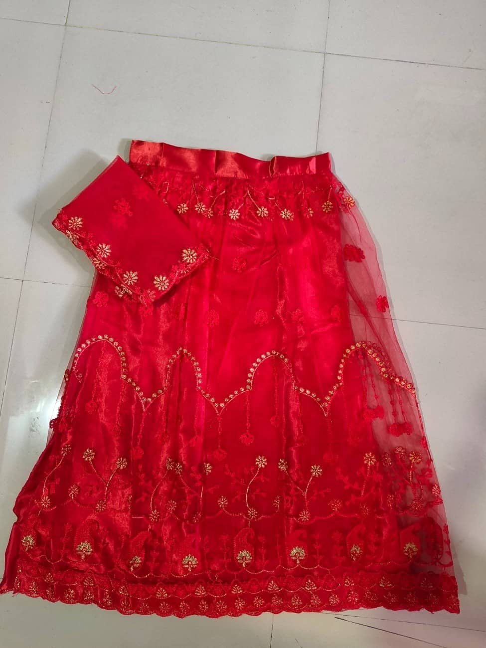 Keyura Net Lehenga Choli Set For Girls ( Pack of 1 , Red ) - Image 3