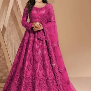Keyura Net Lehenga Choli Set For Girls ( Pack of 1 , Pink )