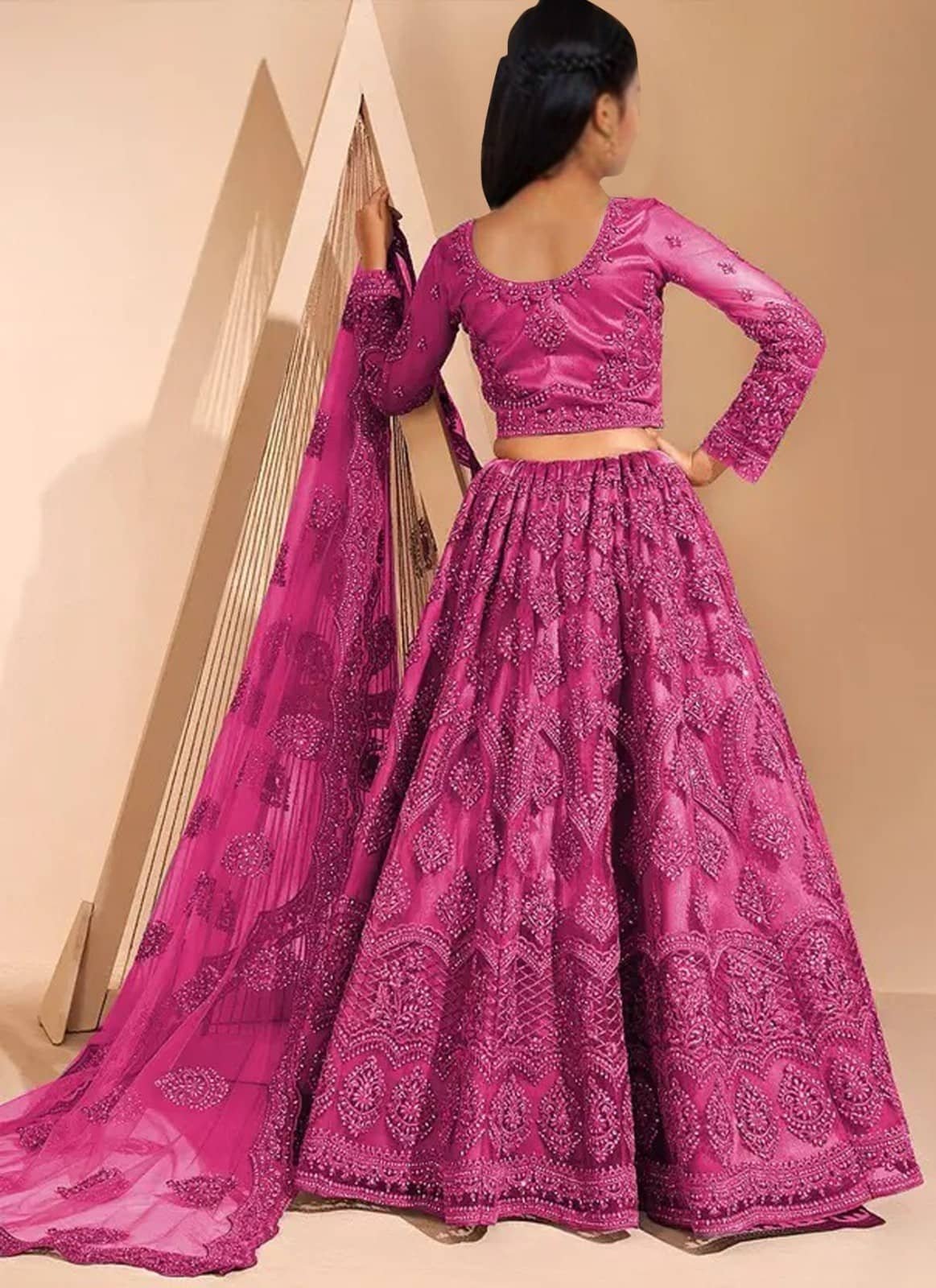 Keyura Net Lehenga Choli Set For Girls ( Pack of 1 , Pink ) - Image 2