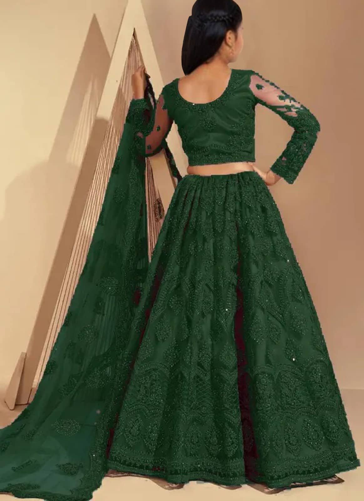 Keyura Net Lehenga Choli Set For Girls ( Pack of 1 , Green ) - Image 2