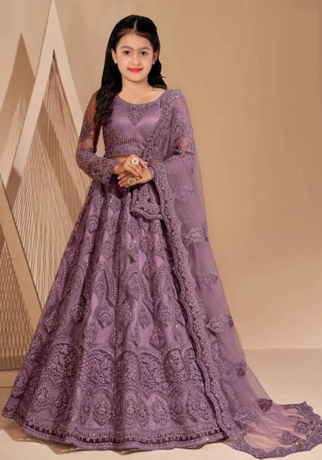Keyura Net Lehenga Choli Set For Girls ( Pack of 1 , Purple )