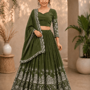 Keyura Silk Lehenga Choli Set For Girls ( Pack of 1 , Green )
