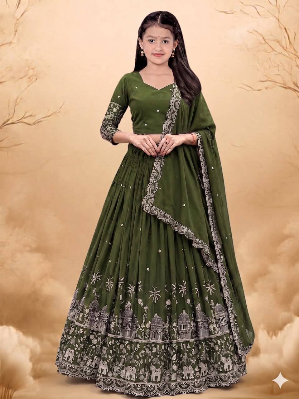 Keyura Silk Lehenga Choli Set For Girls ( Pack of 1 , Green ) - Image 3